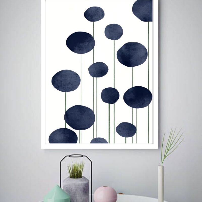 Quadro Decorativo Abstrato Círculos Azuis - 70x50 cm