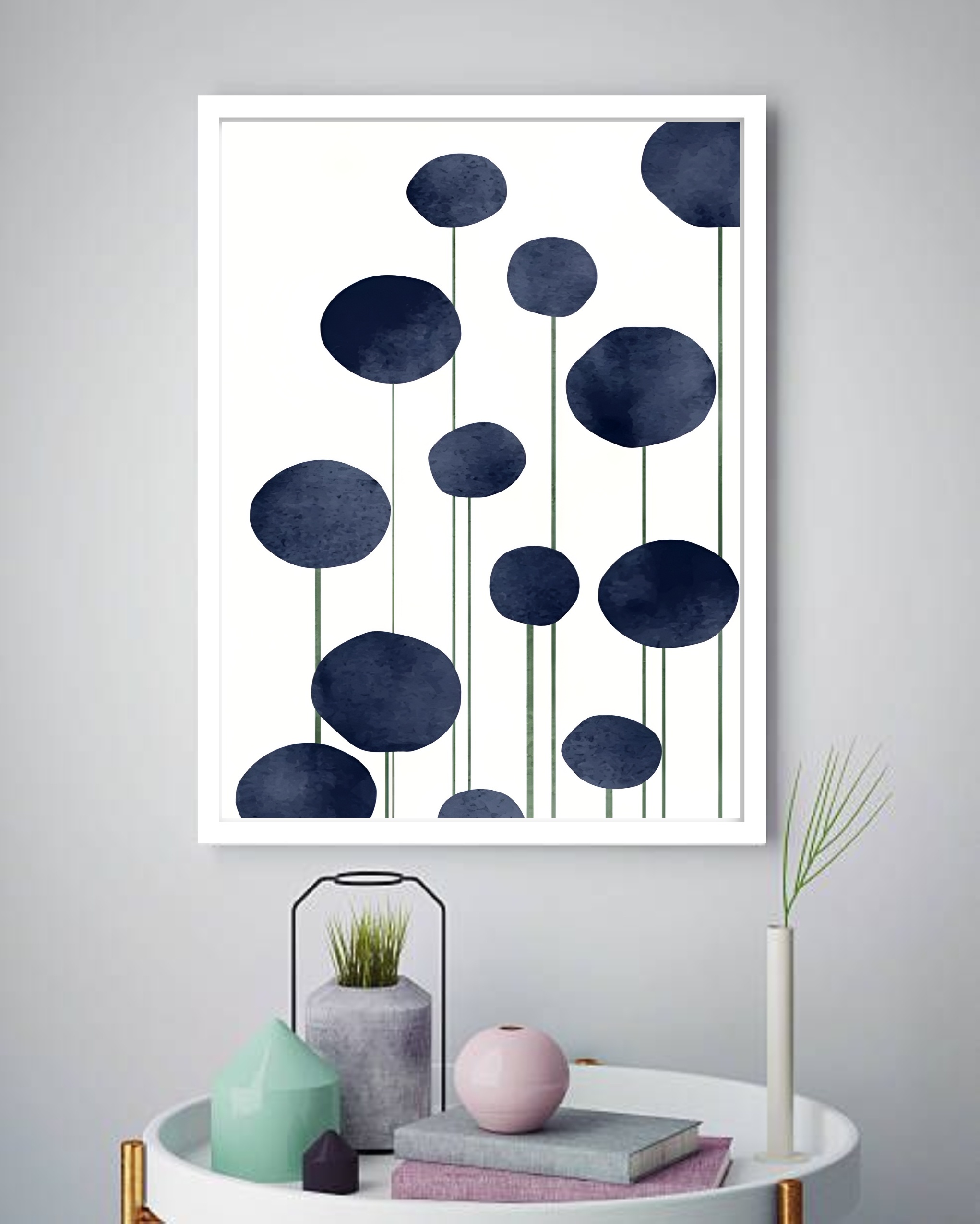 Quadro Decorativo Abstrato Círculos Azuis - 70x50 cm