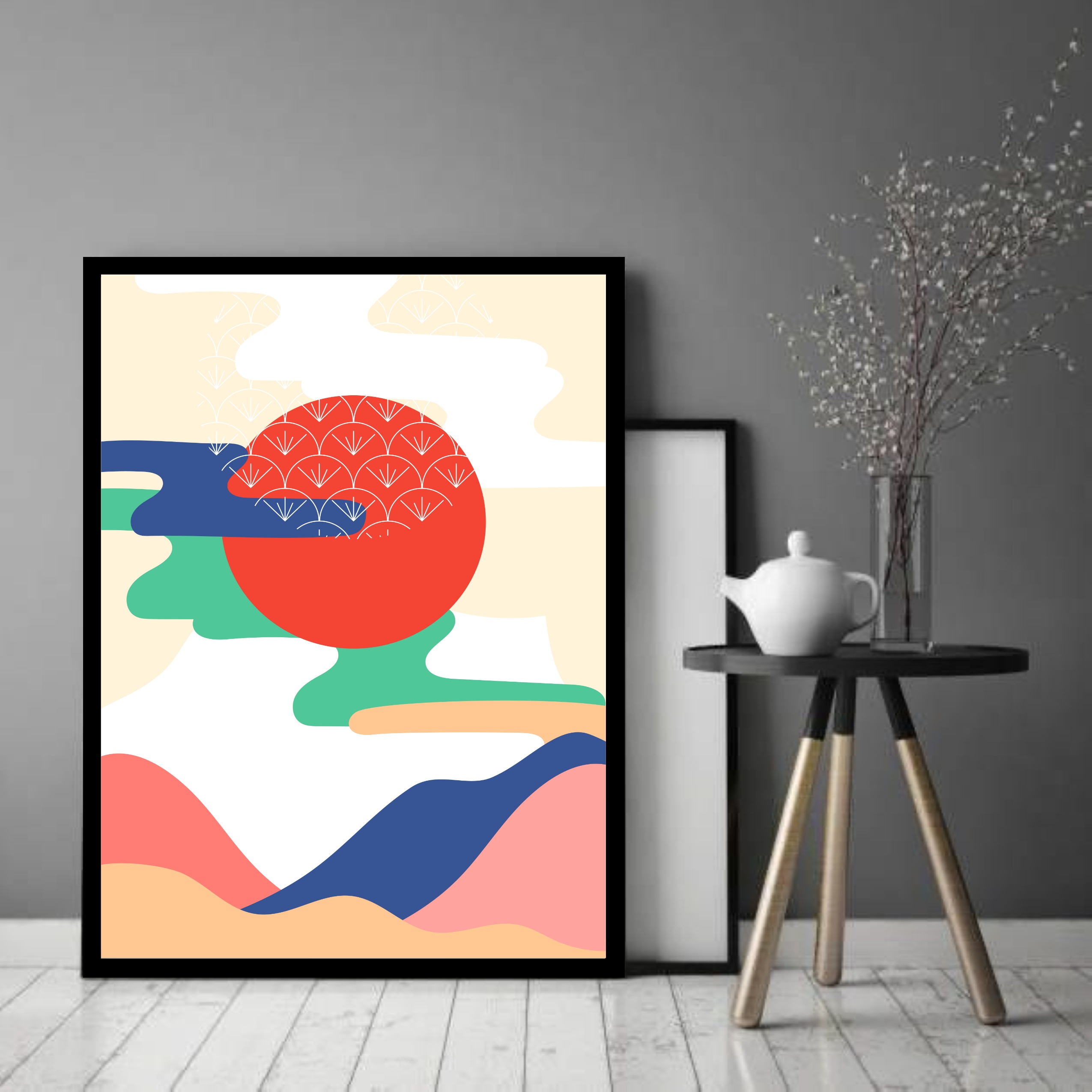 Quadro Decorativo Abstrato Cores Ondas Círculo - 70x50 cm