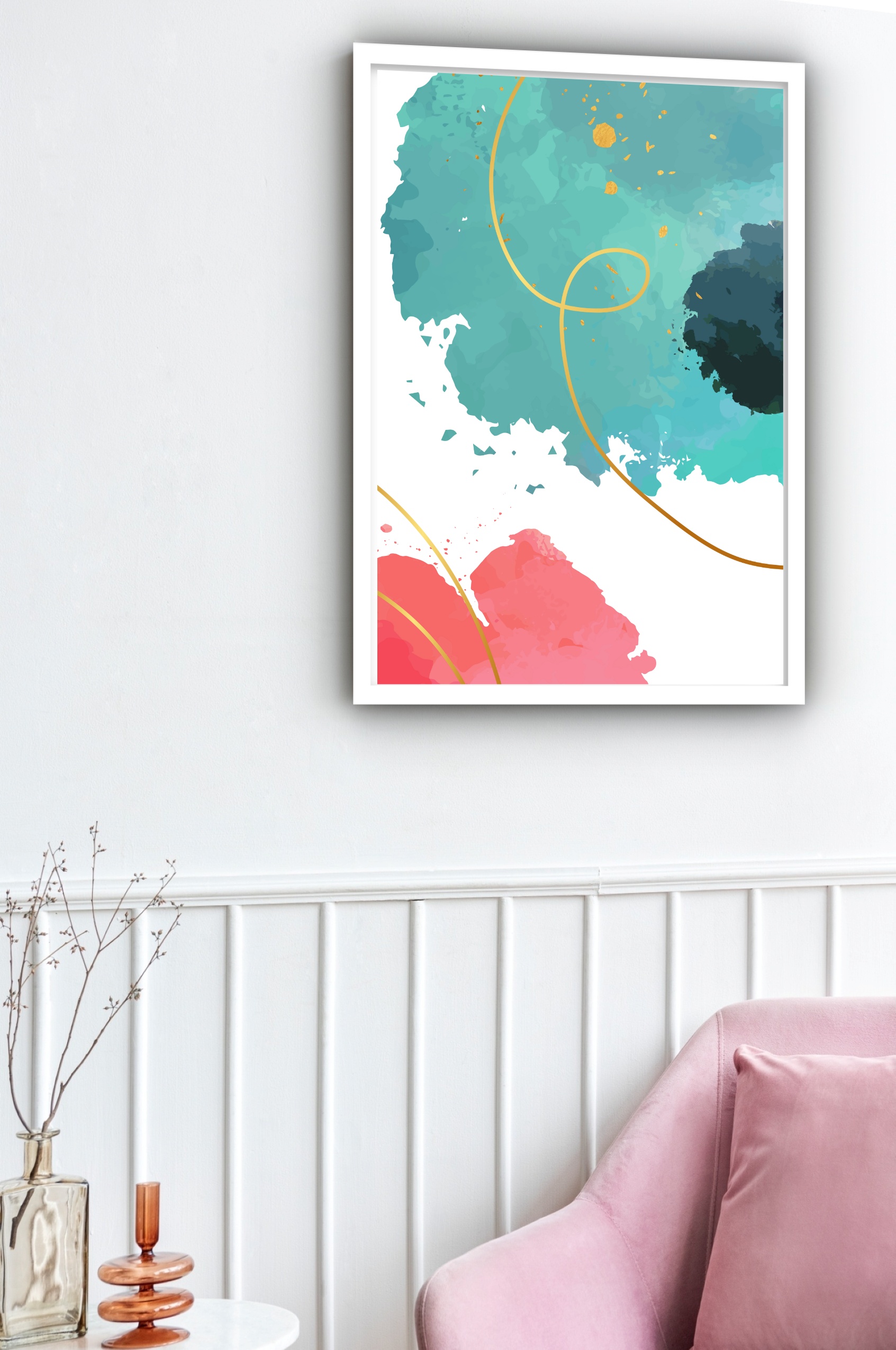 Quadro Decorativo Abstrato Cores Pintura Risco - 70x50 cm