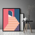 Quadro Decorativo Abstrato Escada Bege Azul Rosa - 70x50 cm
