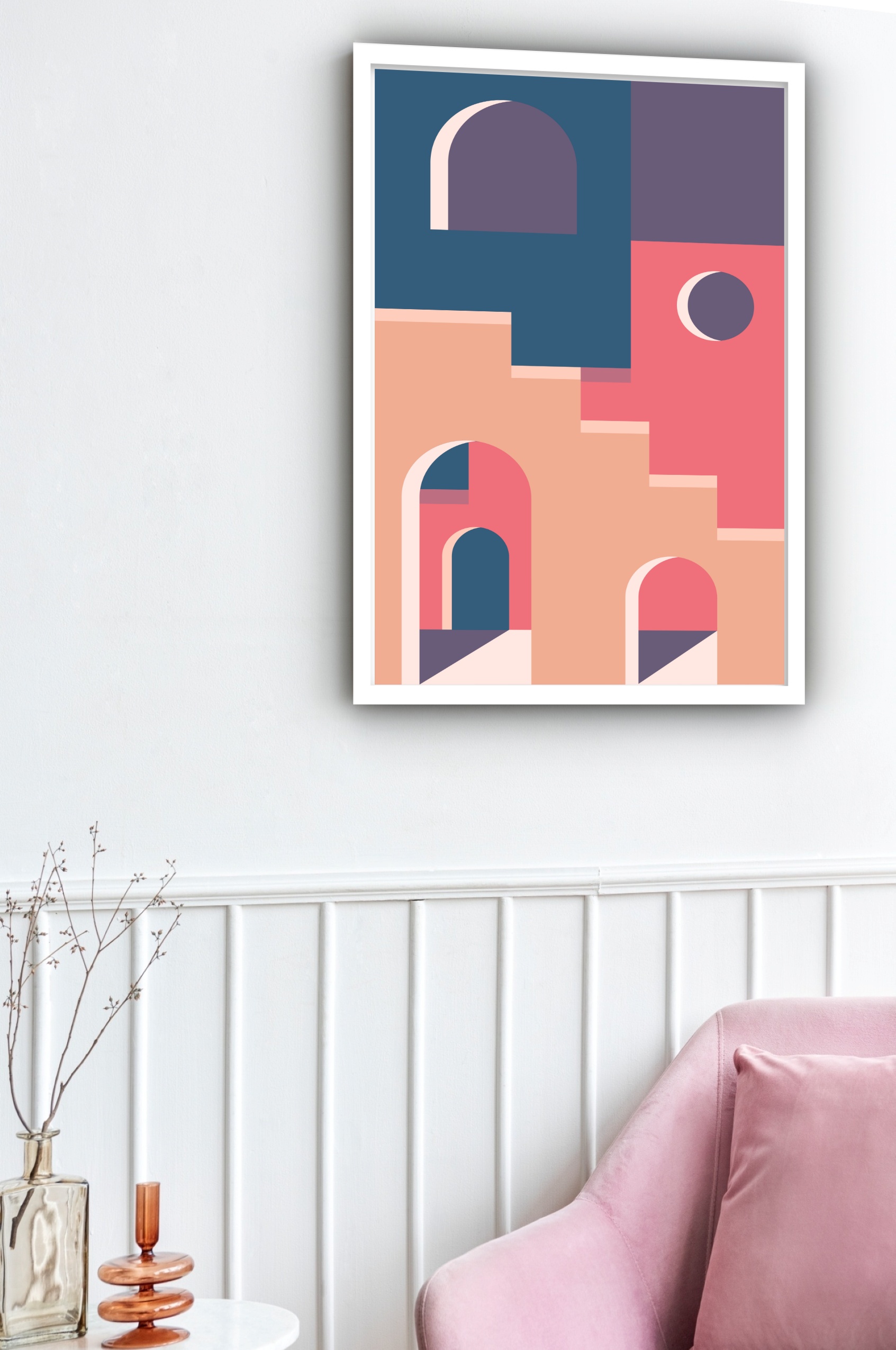 Quadro Decorativo Abstrato Escada Porta Janela - 70x50 cm