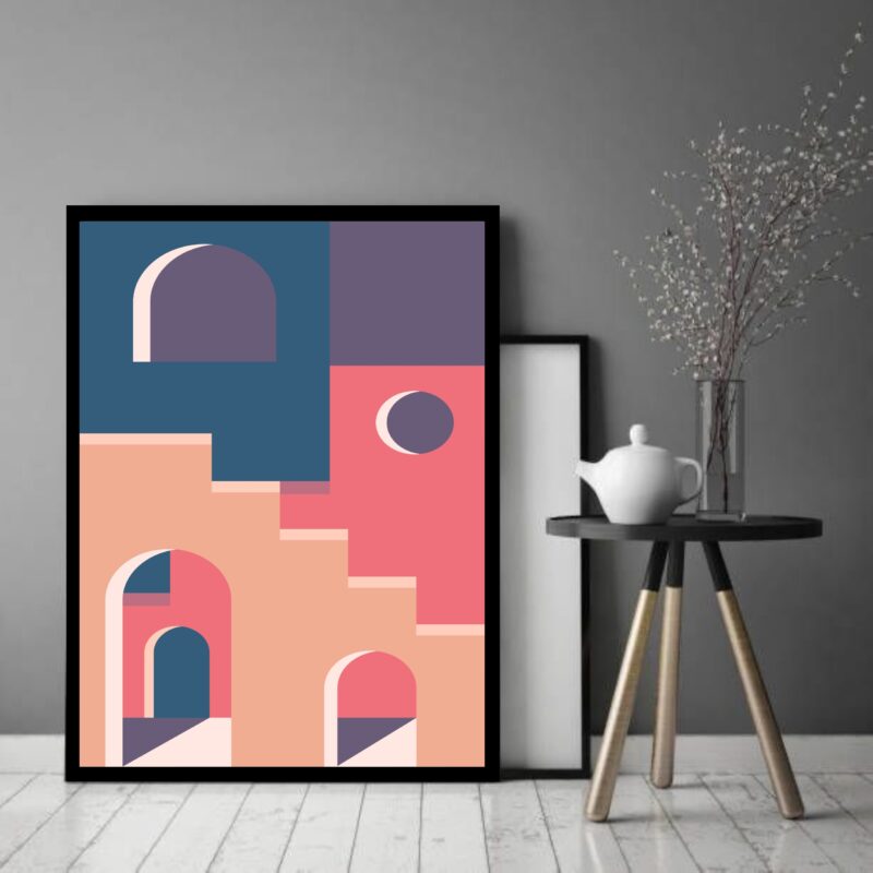Quadro Decorativo Abstrato Escada Porta Janela - 70x50 cm