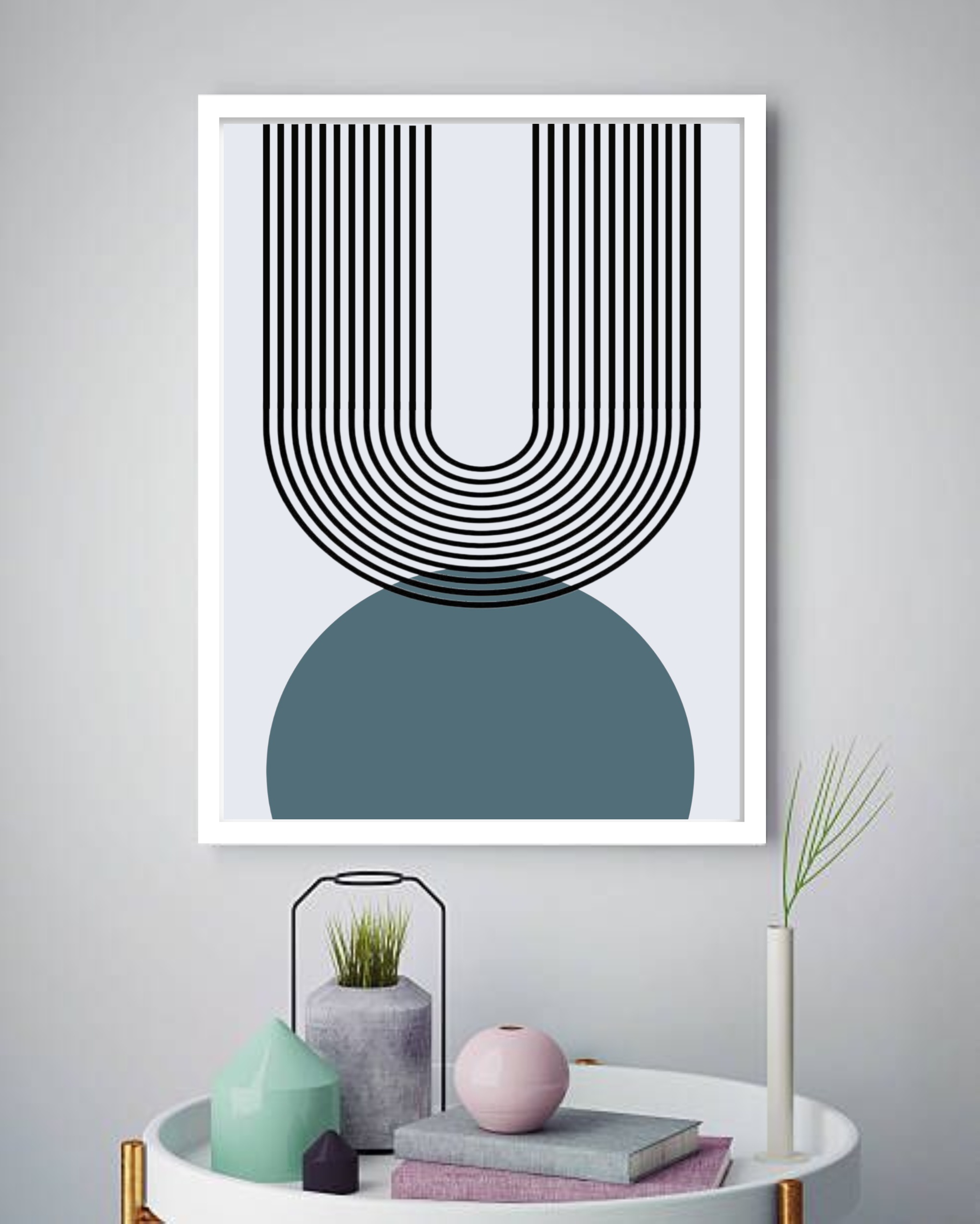 Quadro Decorativo Abstrato Espiral Circulo Cinza - 70x50 cm