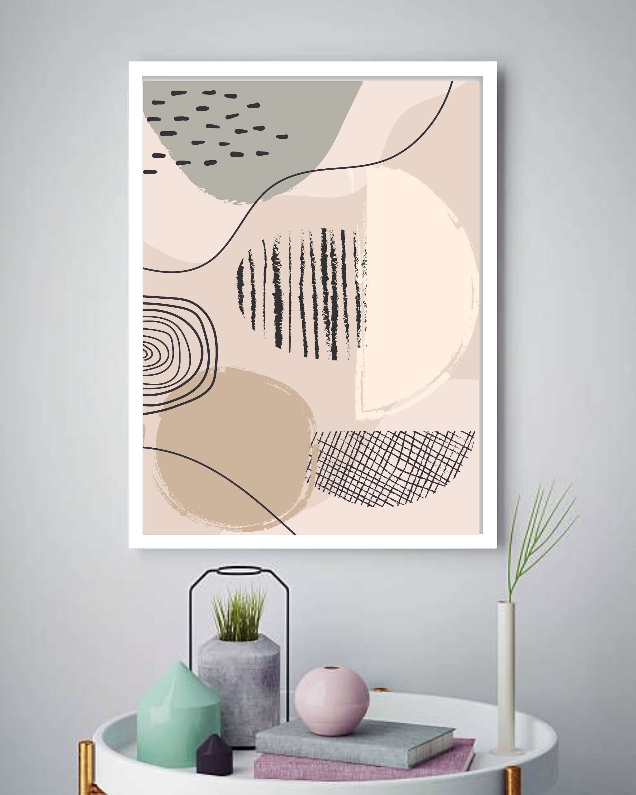 Quadro Decorativo Abstrato Formas Bege - 70x50 cm