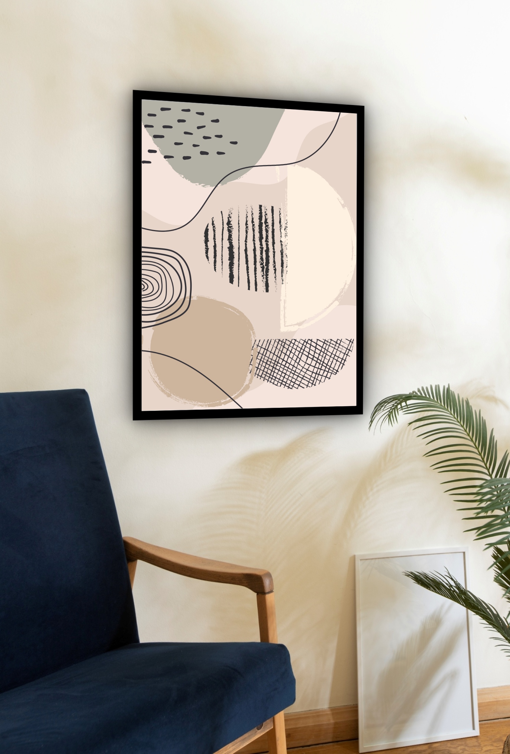 Quadro Decorativo Abstrato Formas Bege - 70x50 cm
