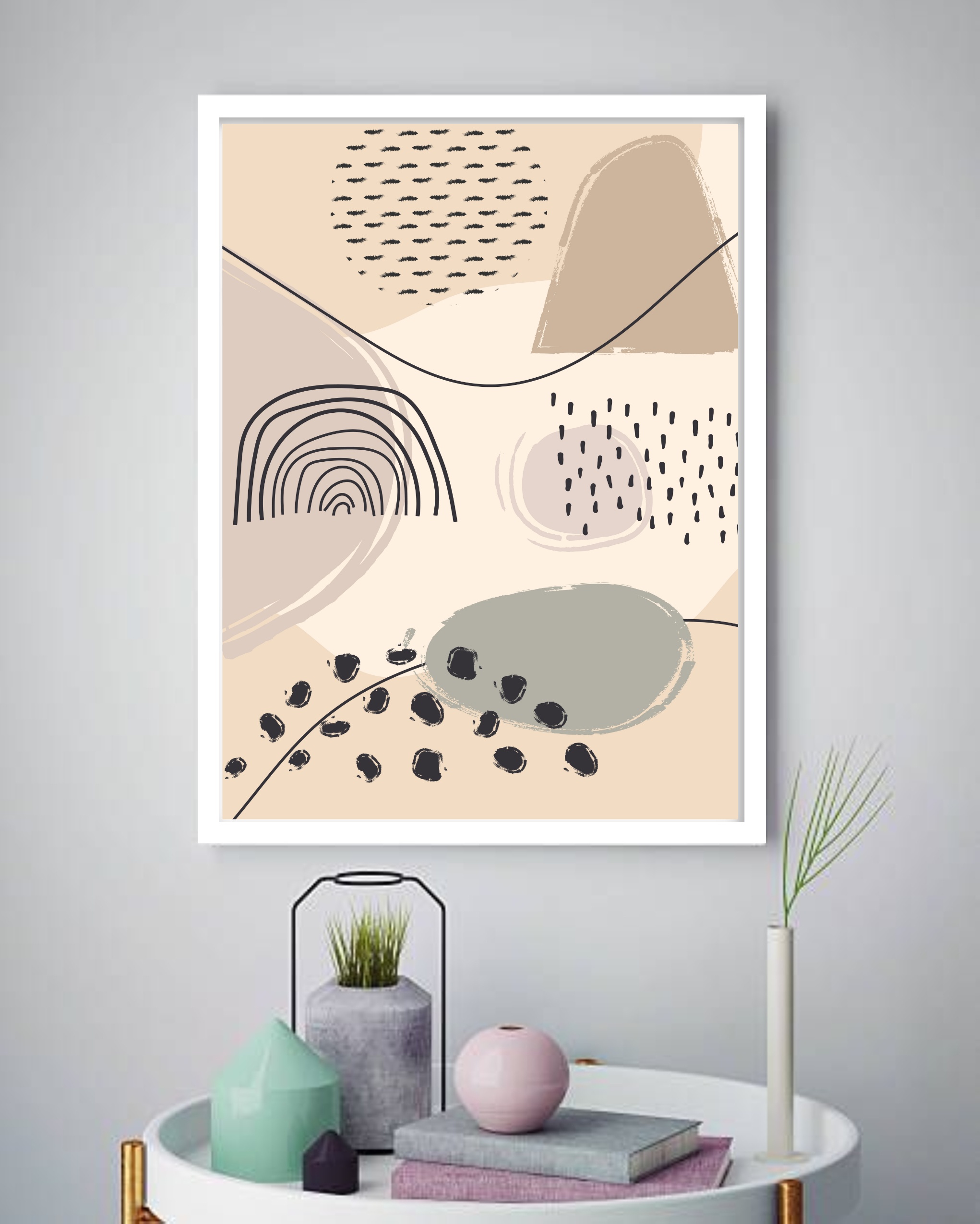Quadro Decorativo Abstrato Formas Bege Preto - 70x50 cm