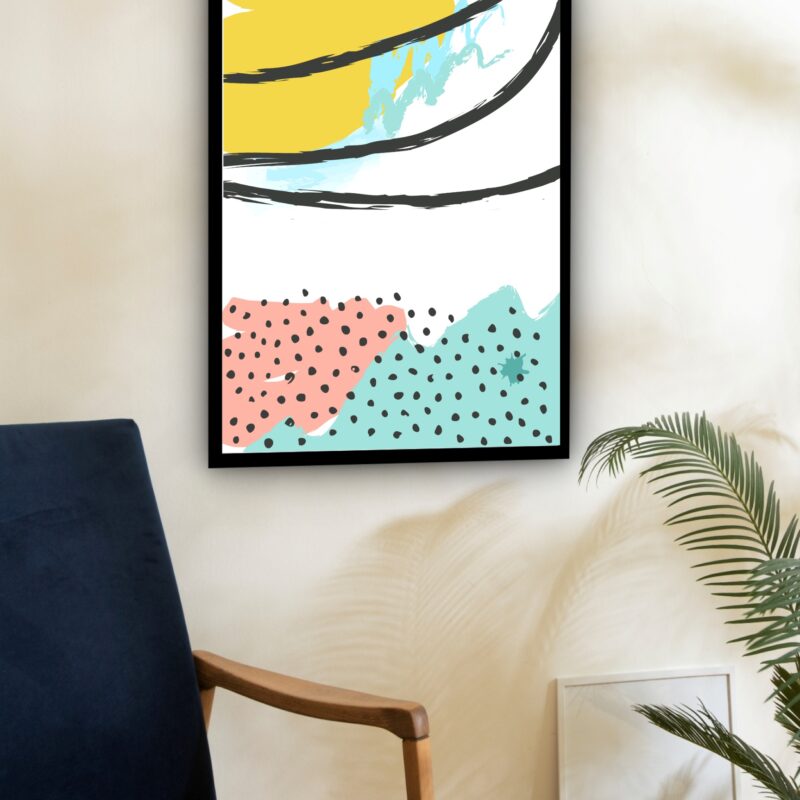 Quadro Decorativo Abstrato Formas Branco Verde - 70x50 cm