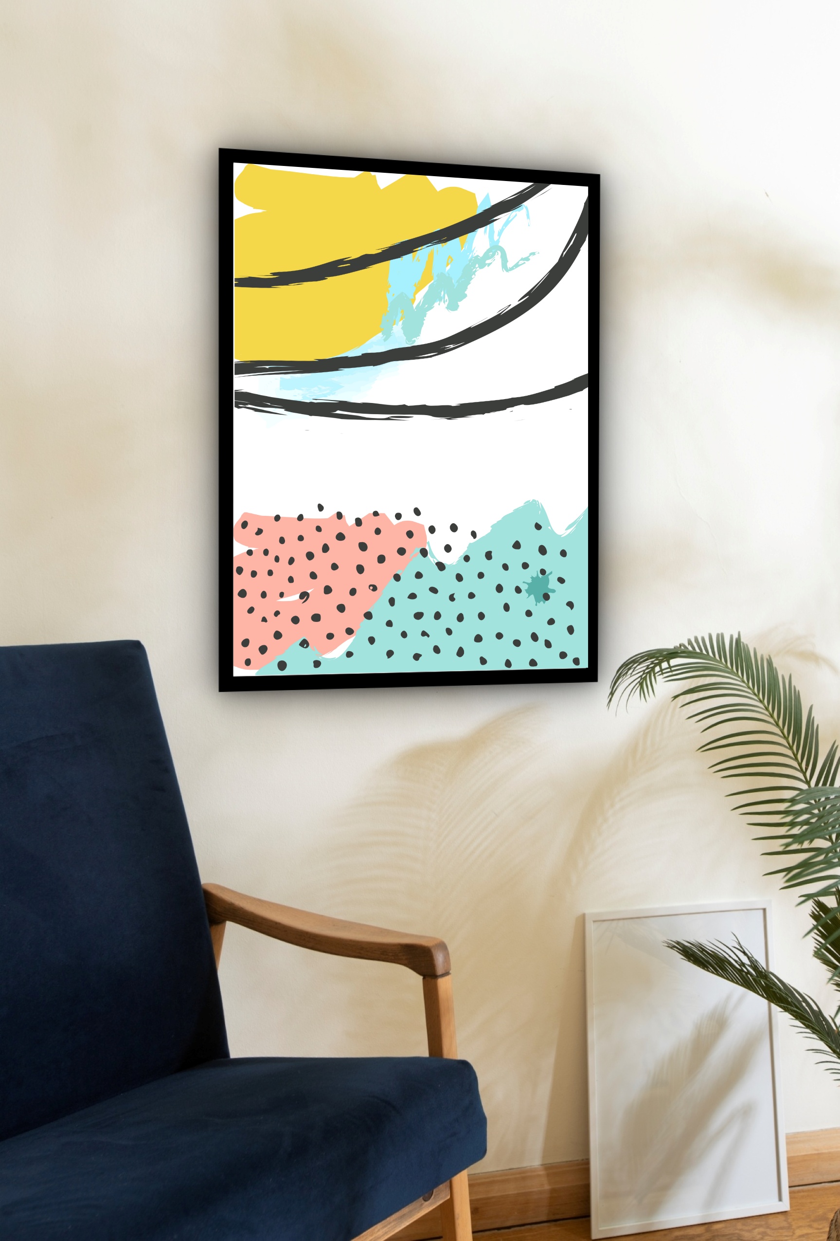 Quadro Decorativo Abstrato Formas Branco Verde - 70x50 cm