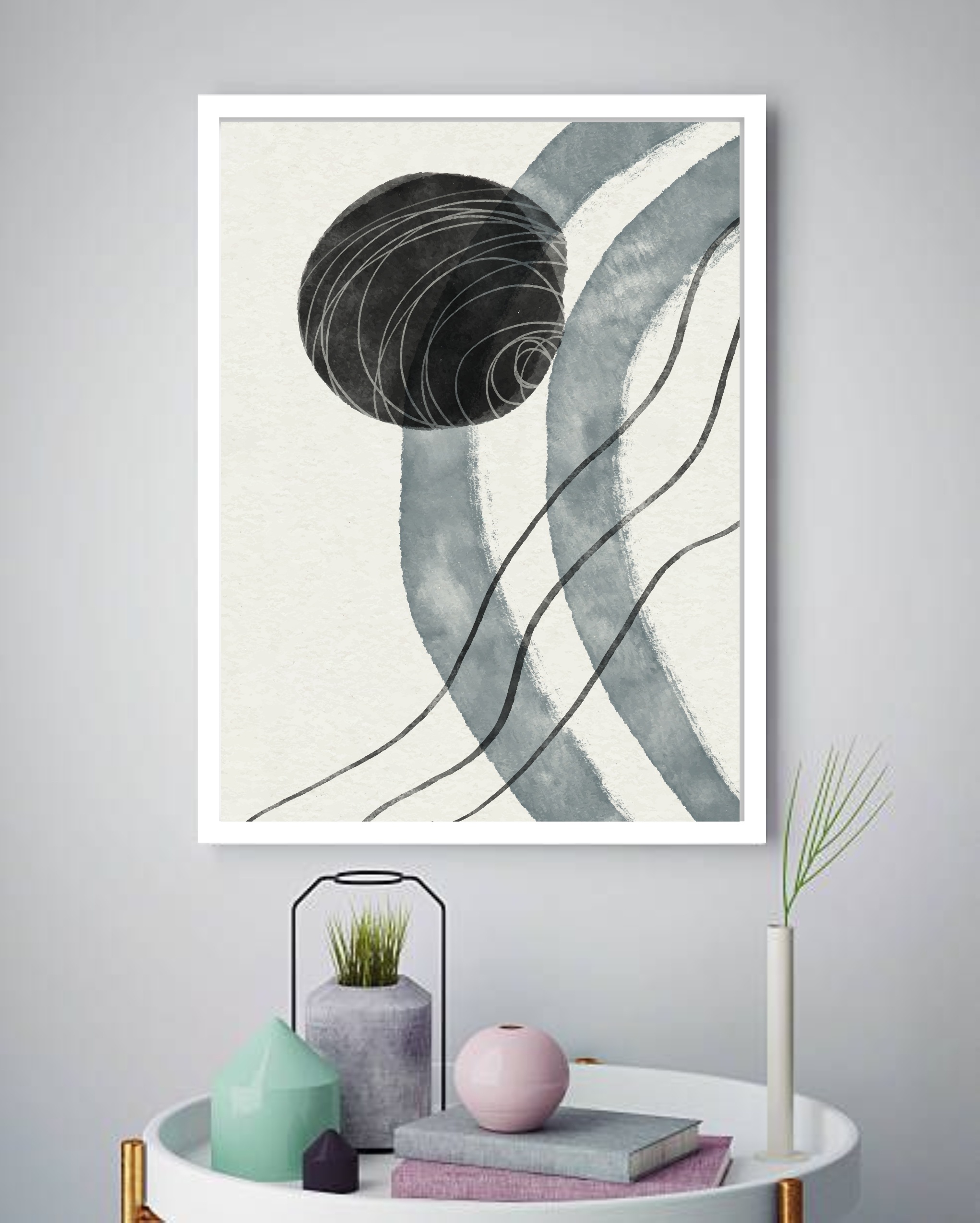 Quadro Decorativo Abstrato Formas Cinza - 70x50 cm