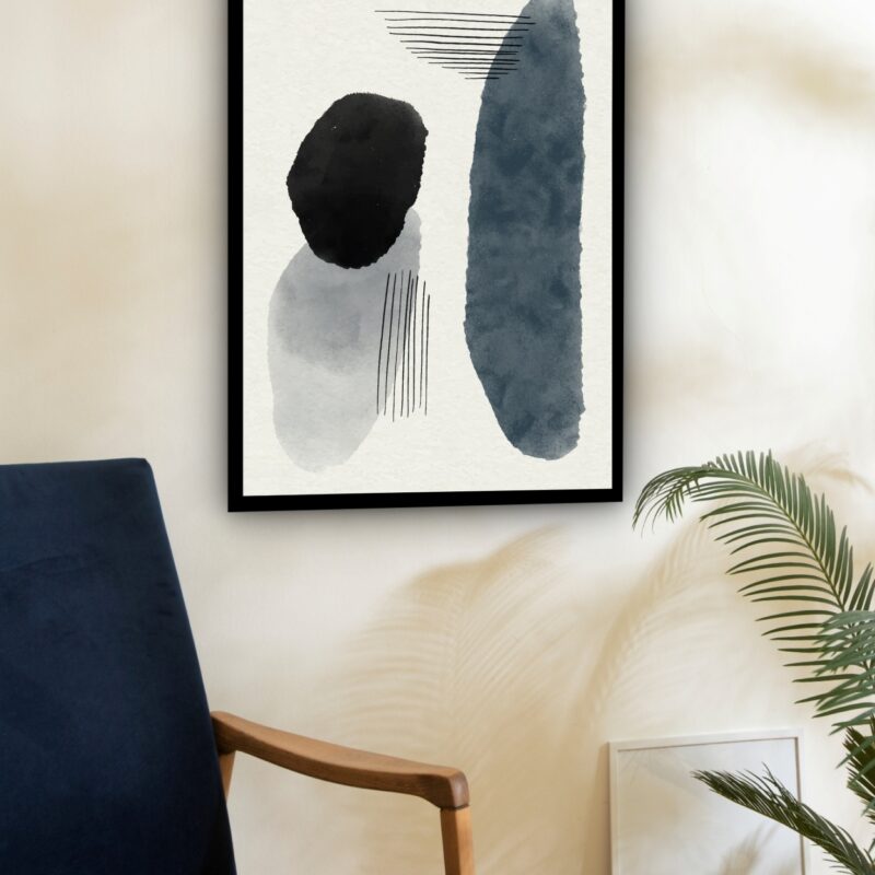 Quadro Decorativo Abstrato Formas Cinza Preto - 70x50 cm