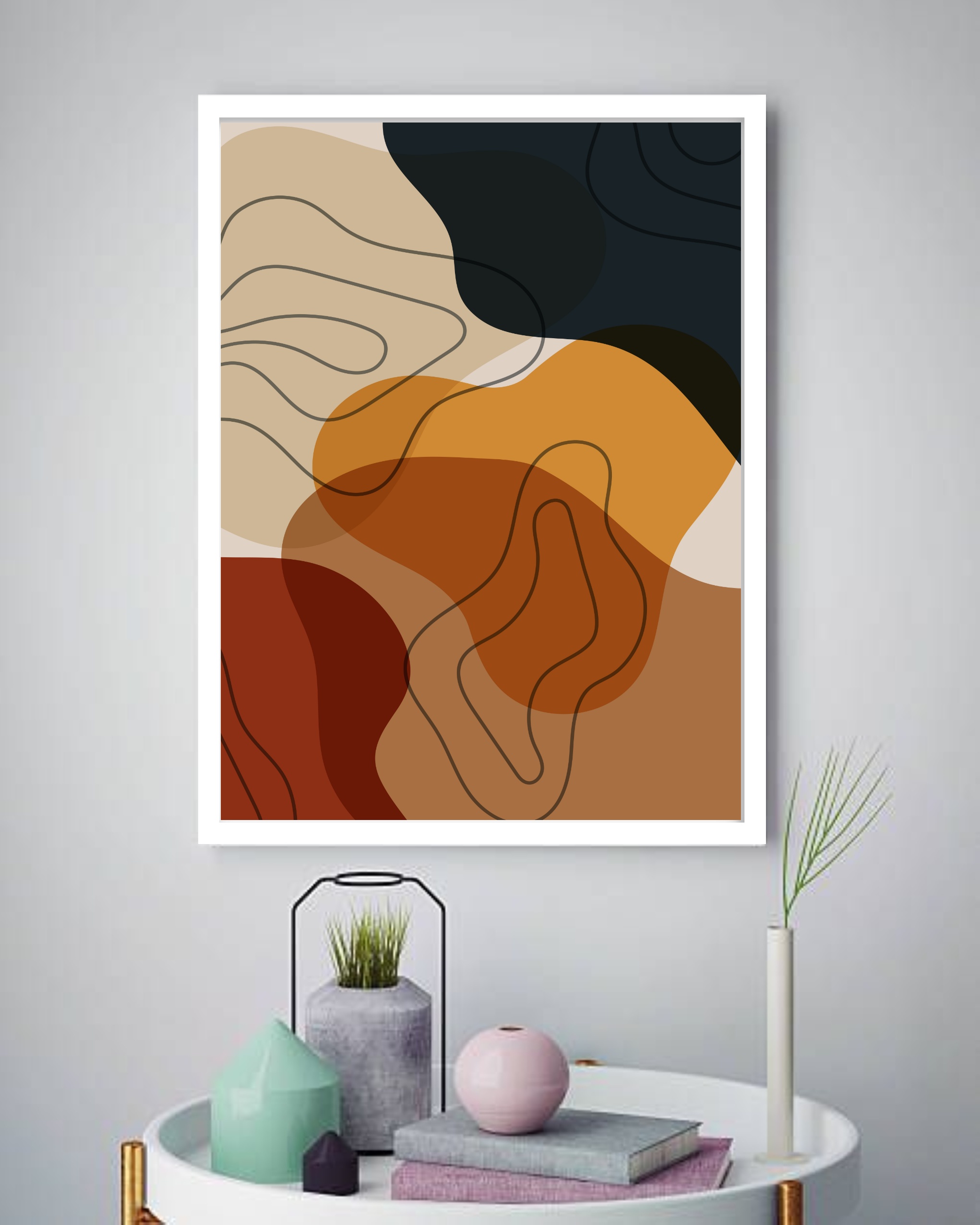 Quadro Decorativo Abstrato Formas Marrom Bege - 70x50 cm