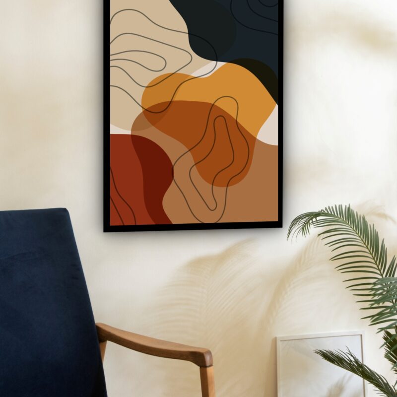 Quadro Decorativo Abstrato Formas Marrom Bege - 70x50 cm