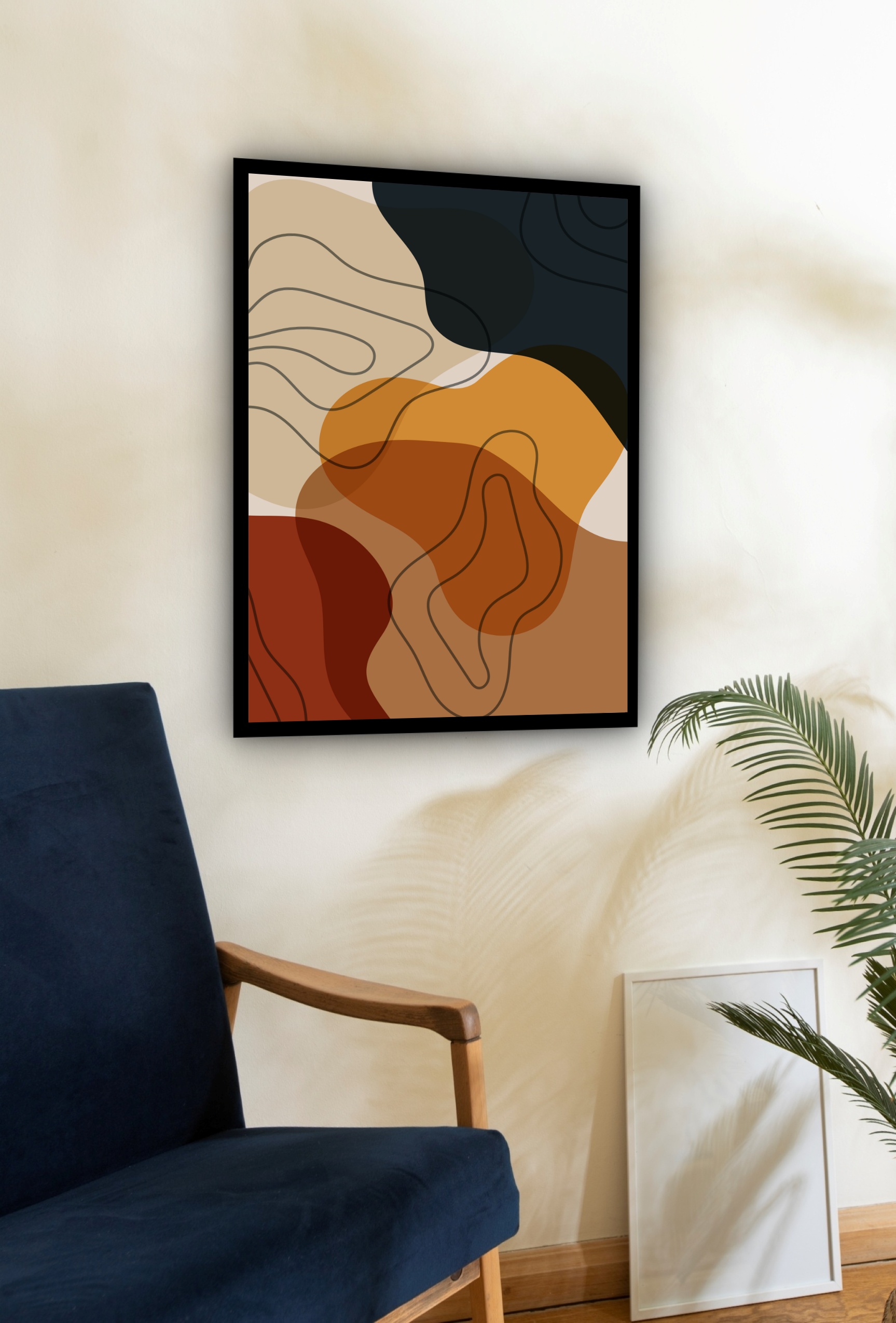 Quadro Decorativo Abstrato Formas Marrom Bege - 70x50 cm