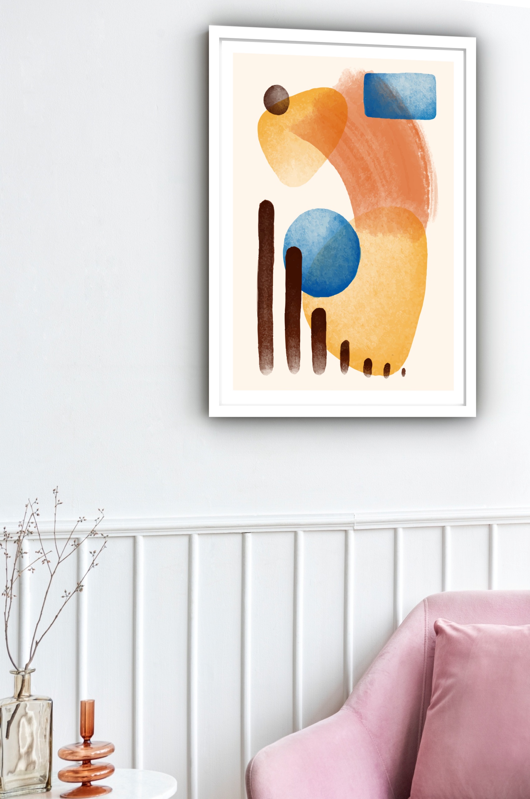 Quadro Decorativo Abstrato Formas Pedras Marrom - 70x50 cm