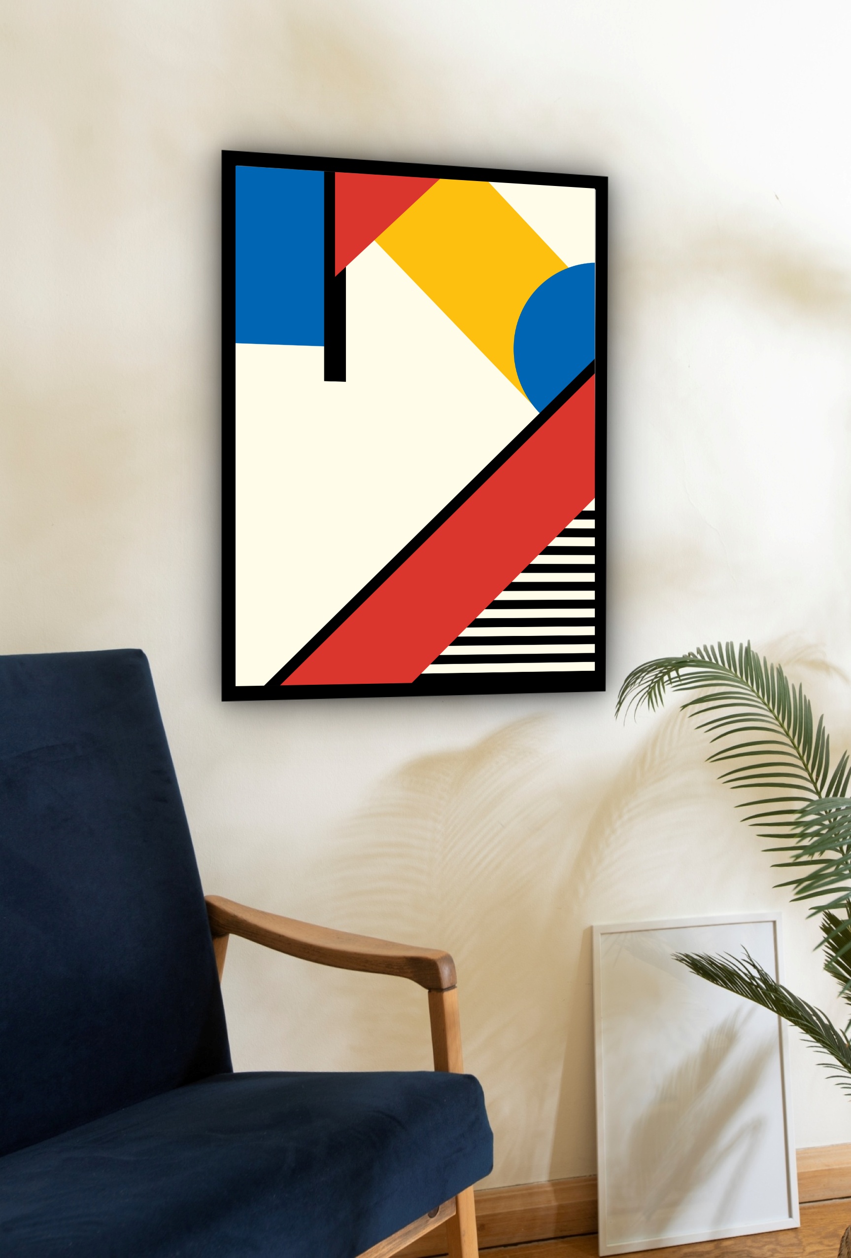 Quadro Decorativo Abstrato Geométrico Amarelo - 70x50 cm