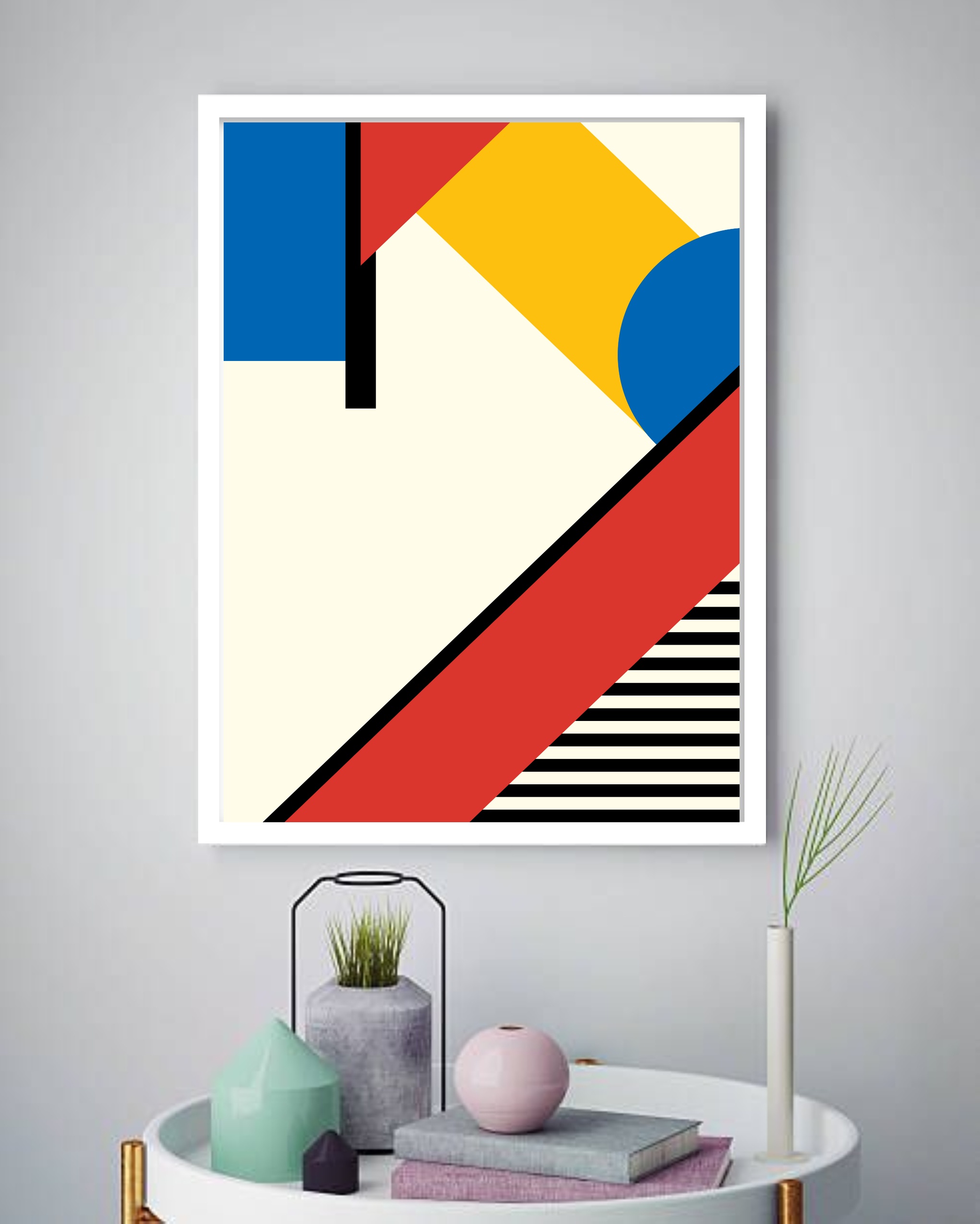 Quadro Decorativo Abstrato Geométrico Amarelo - 70x50 cm
