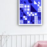 Quadro Decorativo Abstrato Geométrico Azul Branco - 70x50cm