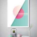 Quadro Decorativo Abstrato Geométrico Branco Verde -70x50cm