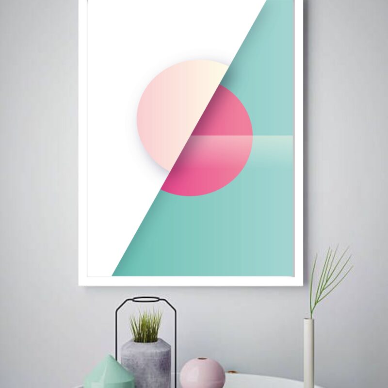 Quadro Decorativo Abstrato Geométrico Branco Verde -70x50cm