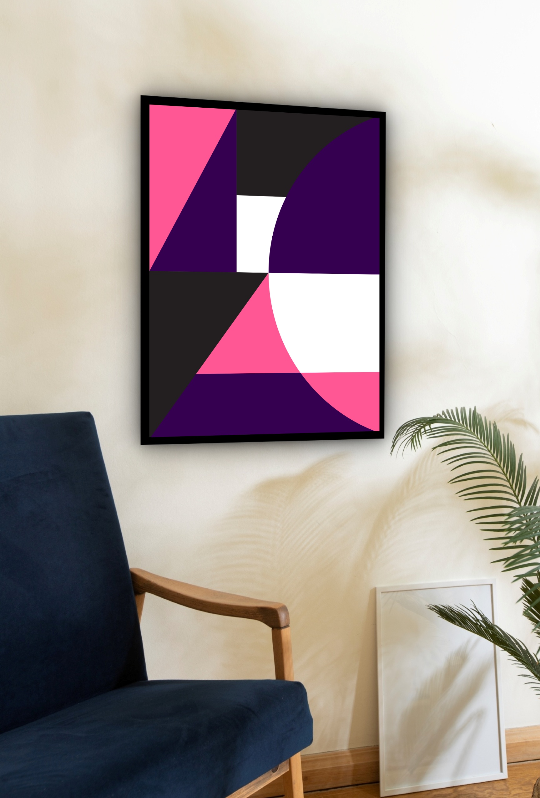 Quadro Decorativo Abstrato Geométrico Rosa Roxo - 70x50 cm