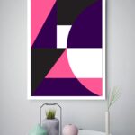 Quadro Decorativo Abstrato Geométrico Rosa Roxo - 70x50 cm