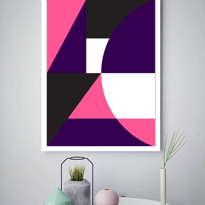 Quadro Decorativo Abstrato Geométrico Rosa Roxo - 70x50 cm