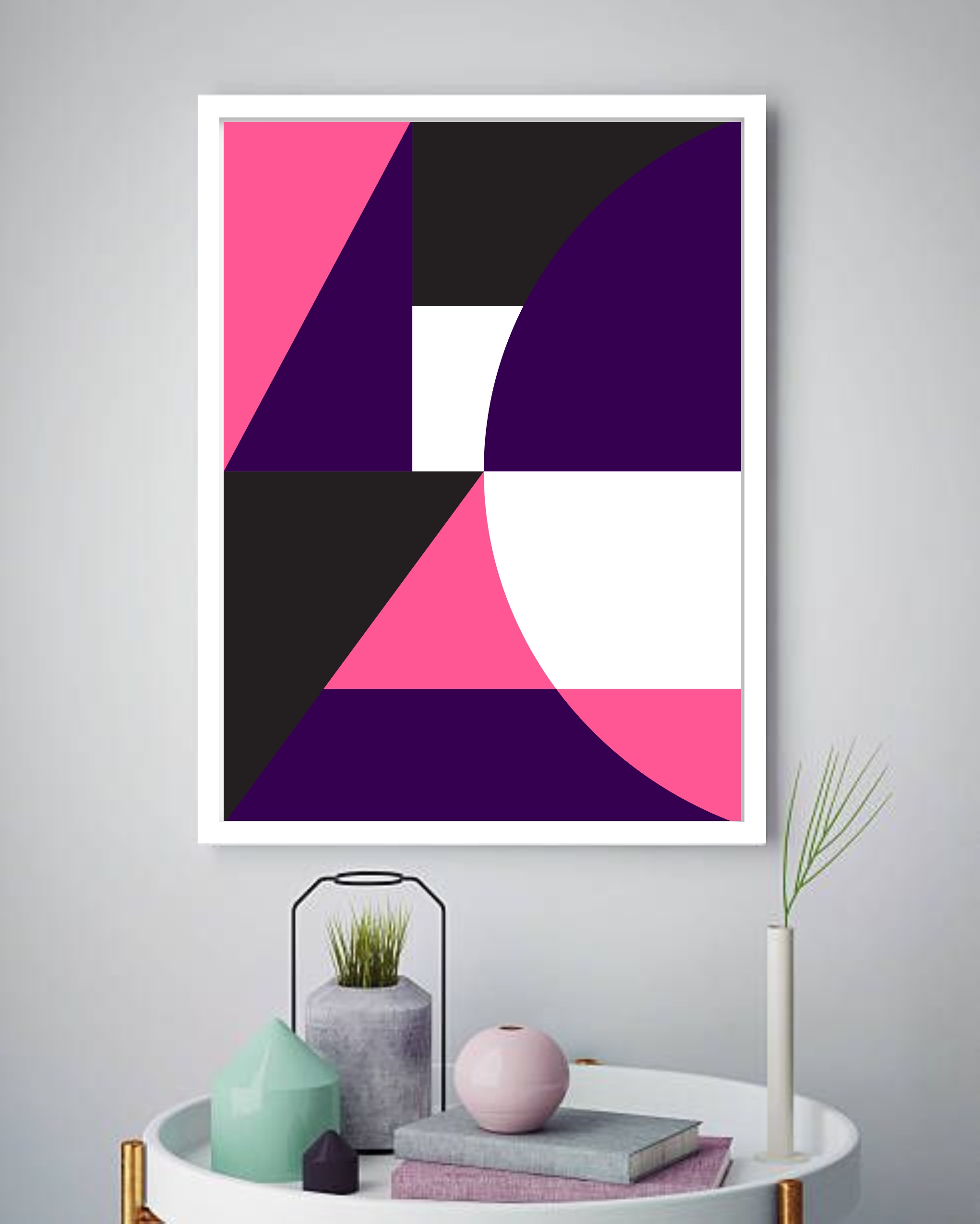 Quadro Decorativo Abstrato Geométrico Rosa Roxo - 70x50 cm