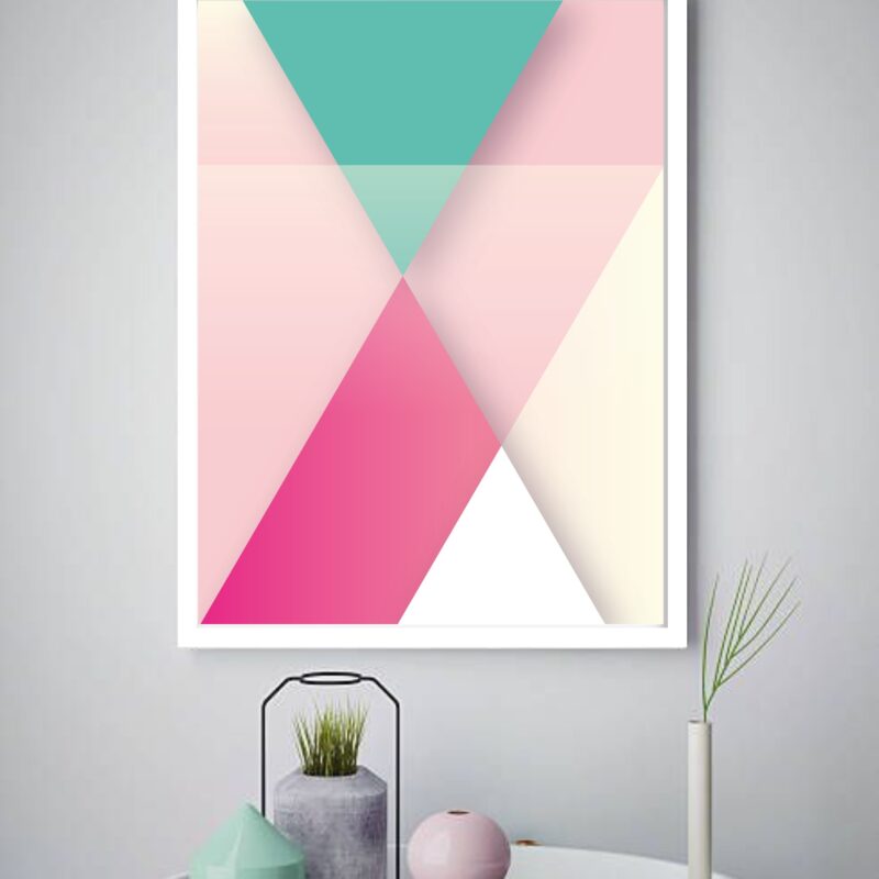 Quadro Decorativo Abstrato Geométrico Rosado - 70x50 cm