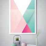 Quadro Decorativo Abstrato Geométrico Rosê Verde - 70x50 cm
