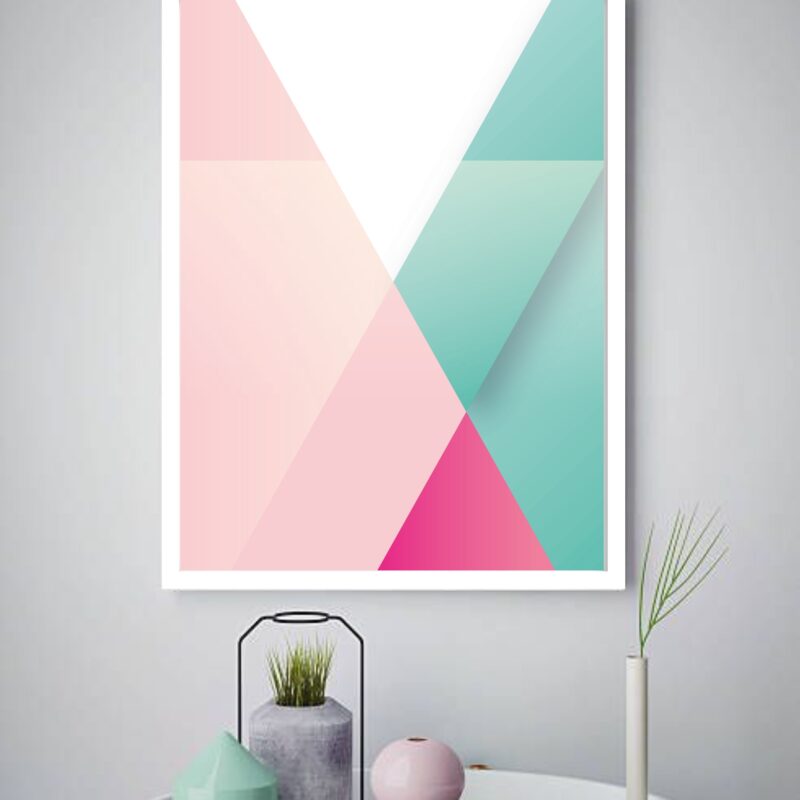 Quadro Decorativo Abstrato Geométrico Rosê Verde - 70x50 cm