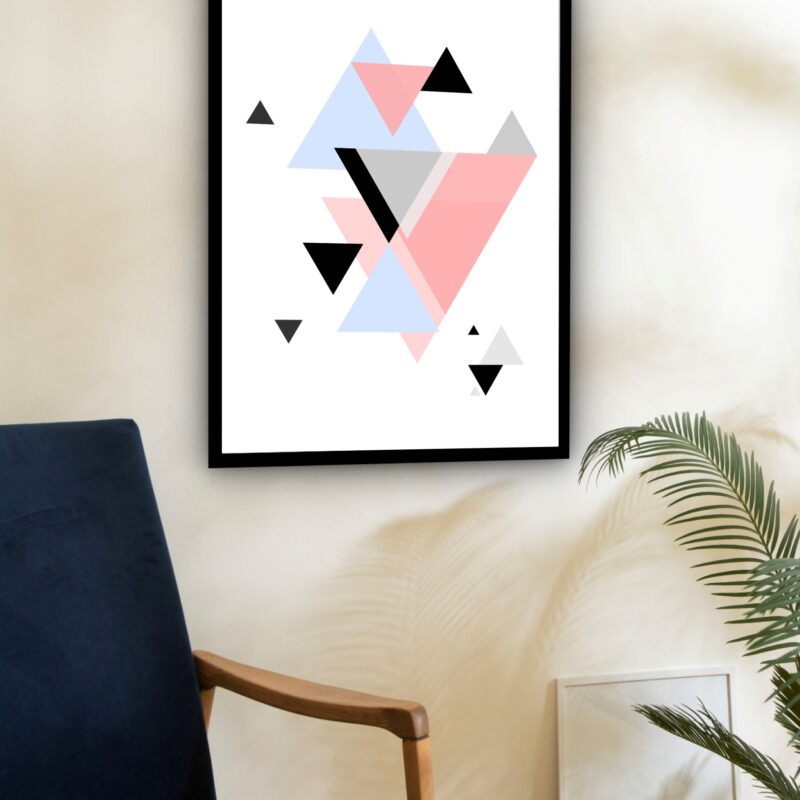 Quadro Decorativo Abstrato Geométrico Triângulos - 70x50 cm