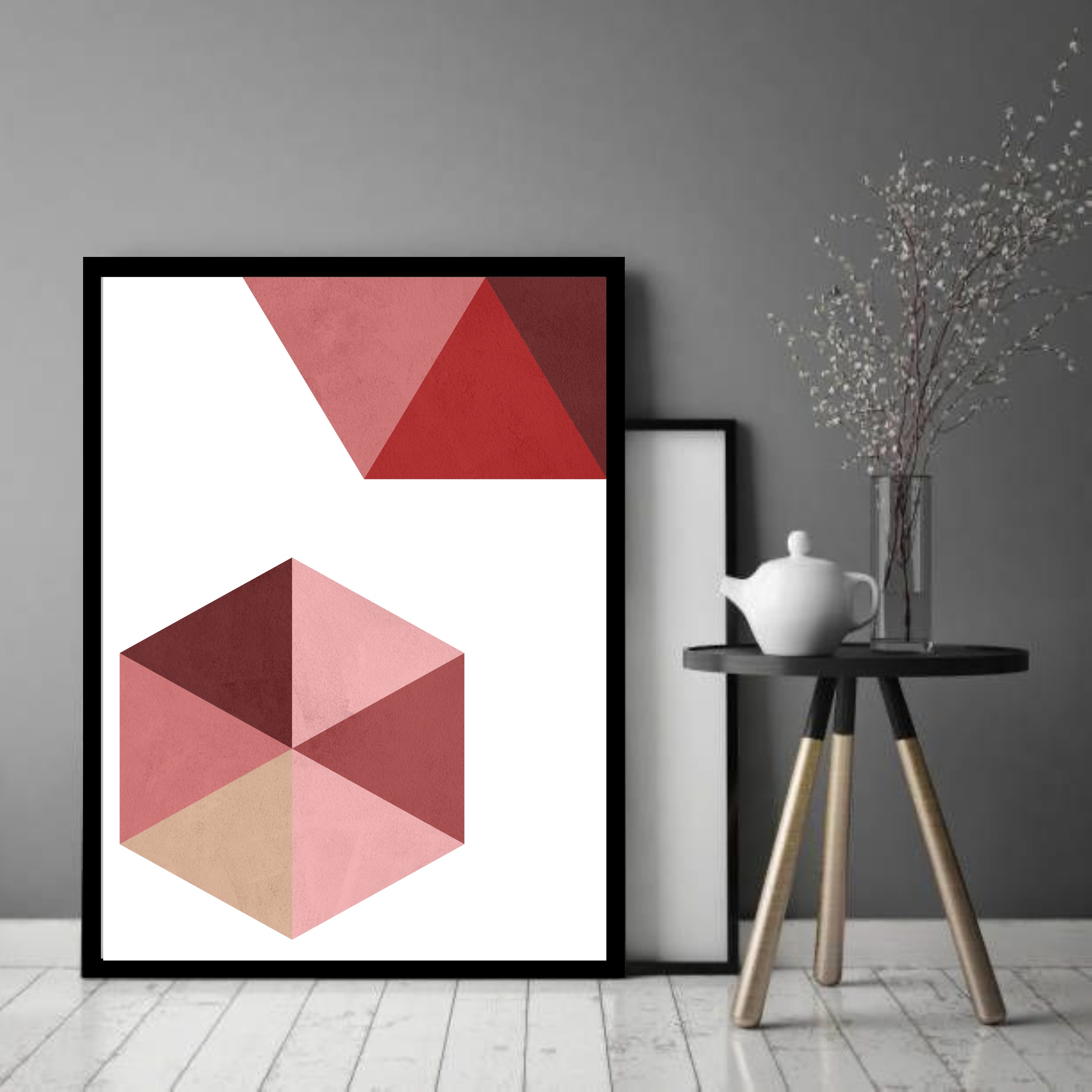 Quadro Decorativo Abstrato Geométrico Vermelho - 70x50 cm