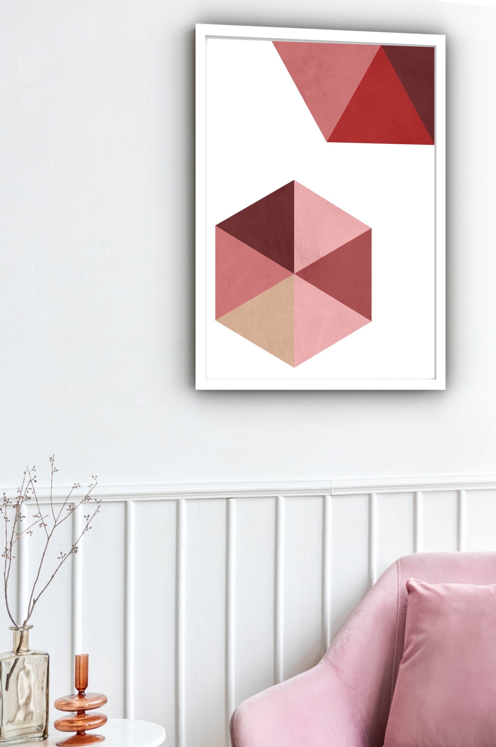 Quadro Decorativo Abstrato Geométrico Vermelho - 70x50 cm