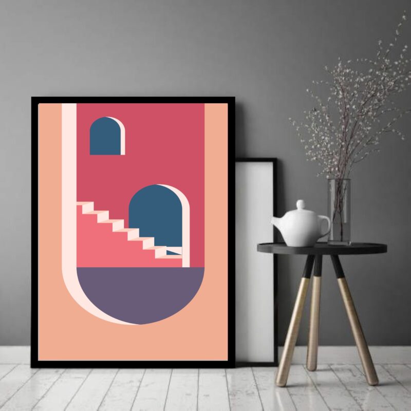 Quadro Decorativo Abstrato Janela Vista Escada - 70x50 cm