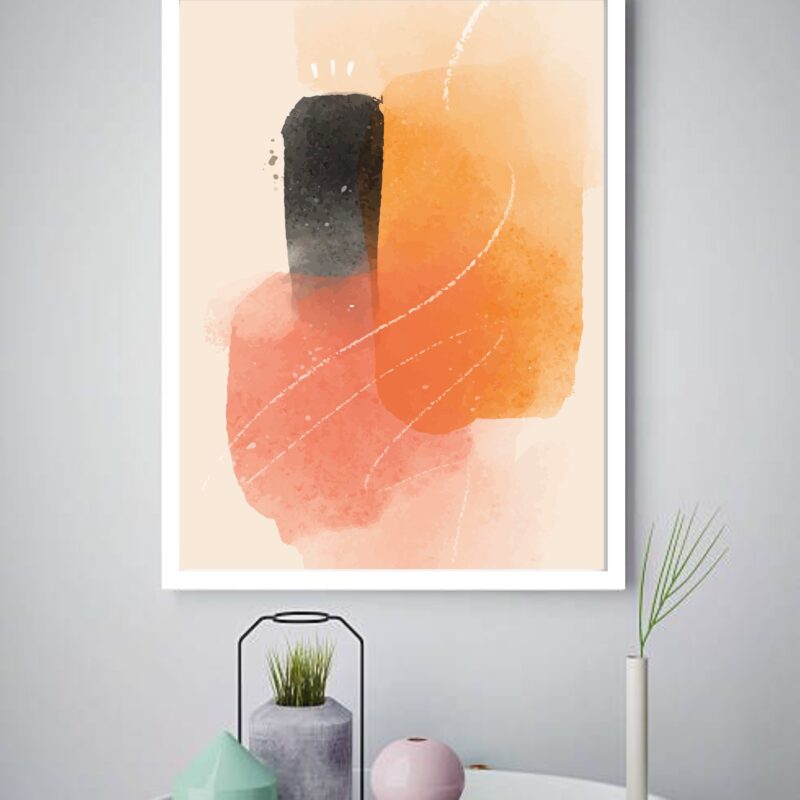Quadro Decorativo Abstrato Laranja Preto - 70x50 cm