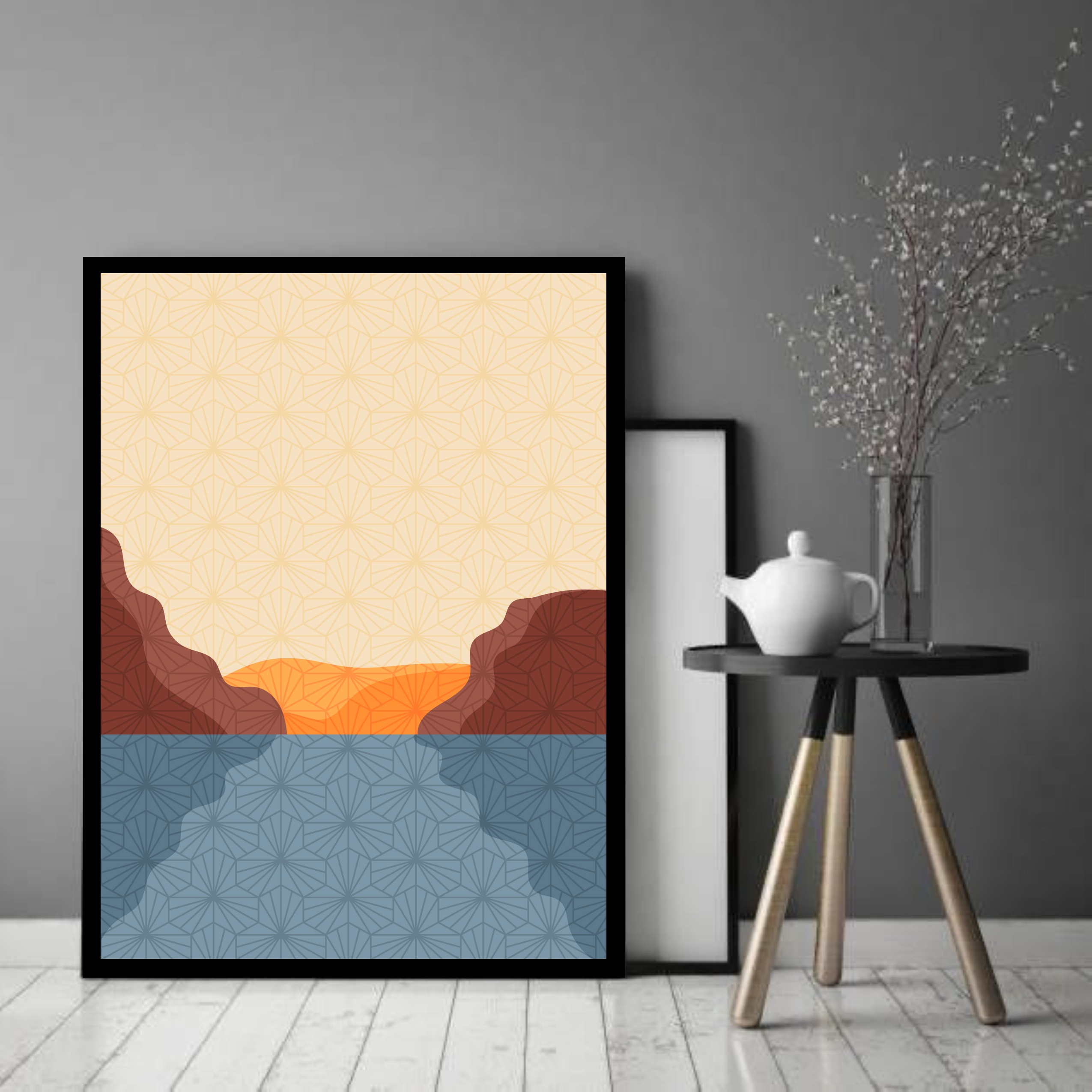 Quadro Decorativo Abstrato Mar Pedras - 70x50 cm
