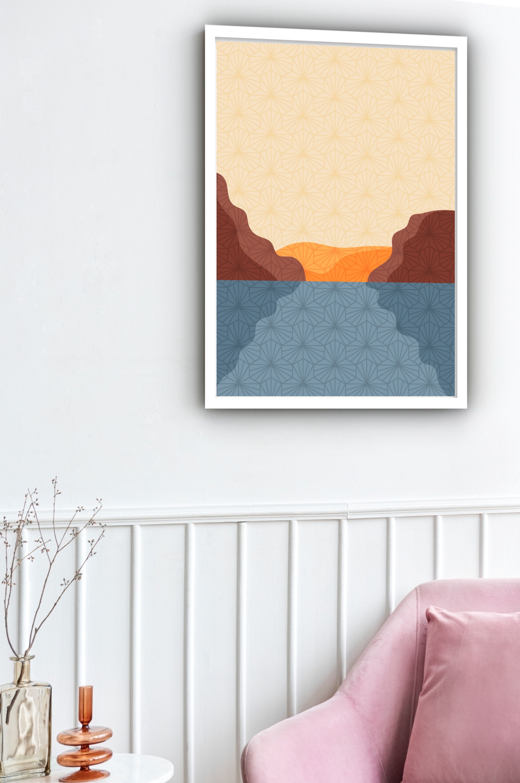 Quadro Decorativo Abstrato Mar Pedras - 70x50 cm