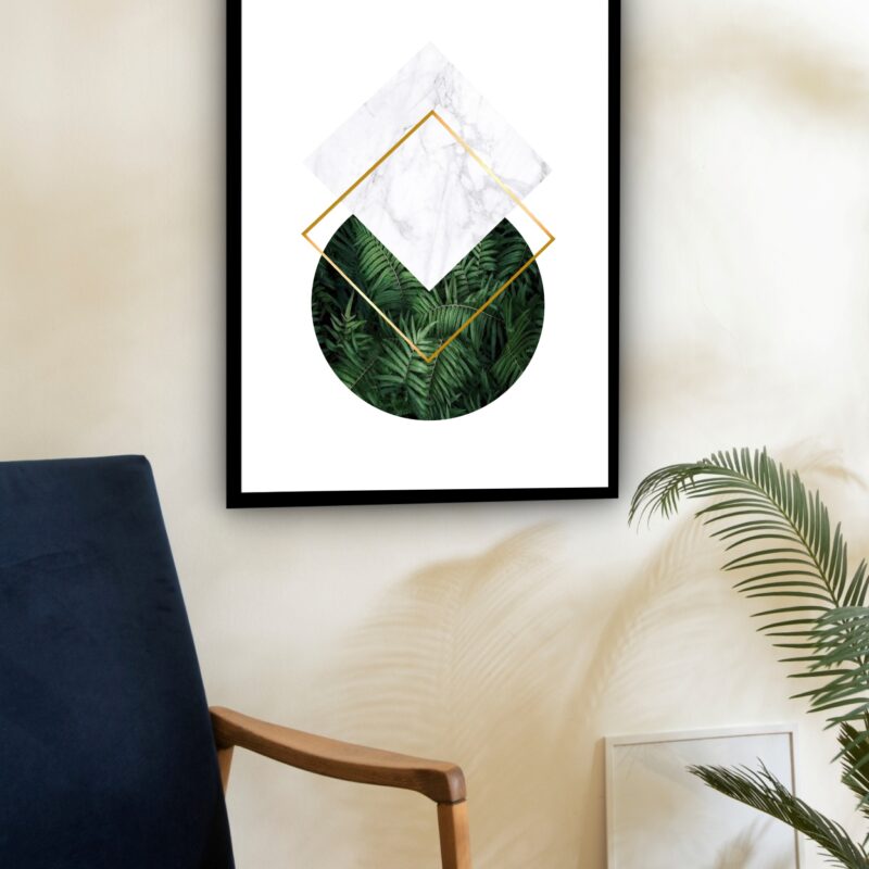 Quadro Decorativo Abstrato Mármore Folhas - 70x50 cm