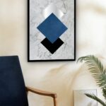 Quadro Decorativo Abstrato Mármore Prata Azul - 70x50 cm
