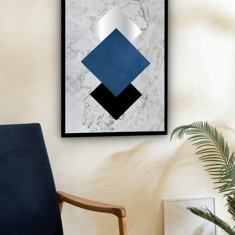 Quadro Decorativo Abstrato Mármore Prata Azul - 70x50 cm