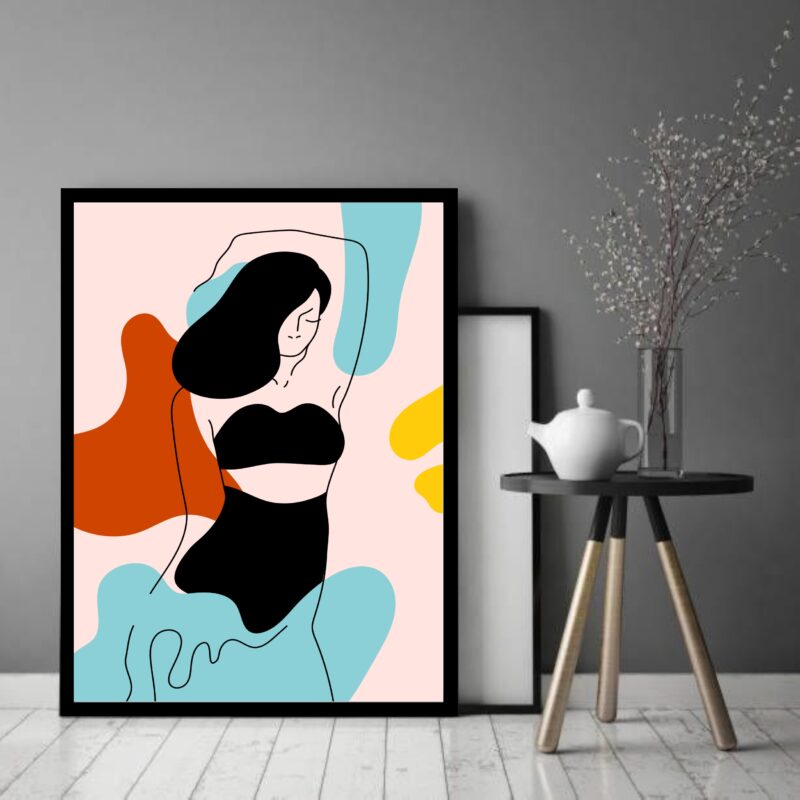 Quadro Decorativo Abstrato Mulher Biquíni Mar - 70x50 cm