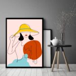 Quadro Decorativo Abstrato Mulher Chapéu Sol - 70x50 cm