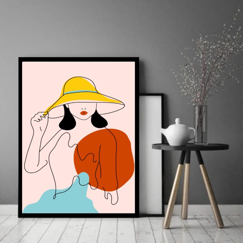 Quadro Decorativo Abstrato Mulher Chapéu Sol - 70x50 cm