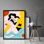 Quadro Decorativo Abstrato Mulher Mar Sol - 70x50 cm