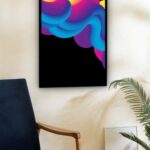 Quadro Decorativo Abstrato Ondulações Azul Preto - 70x50 cm