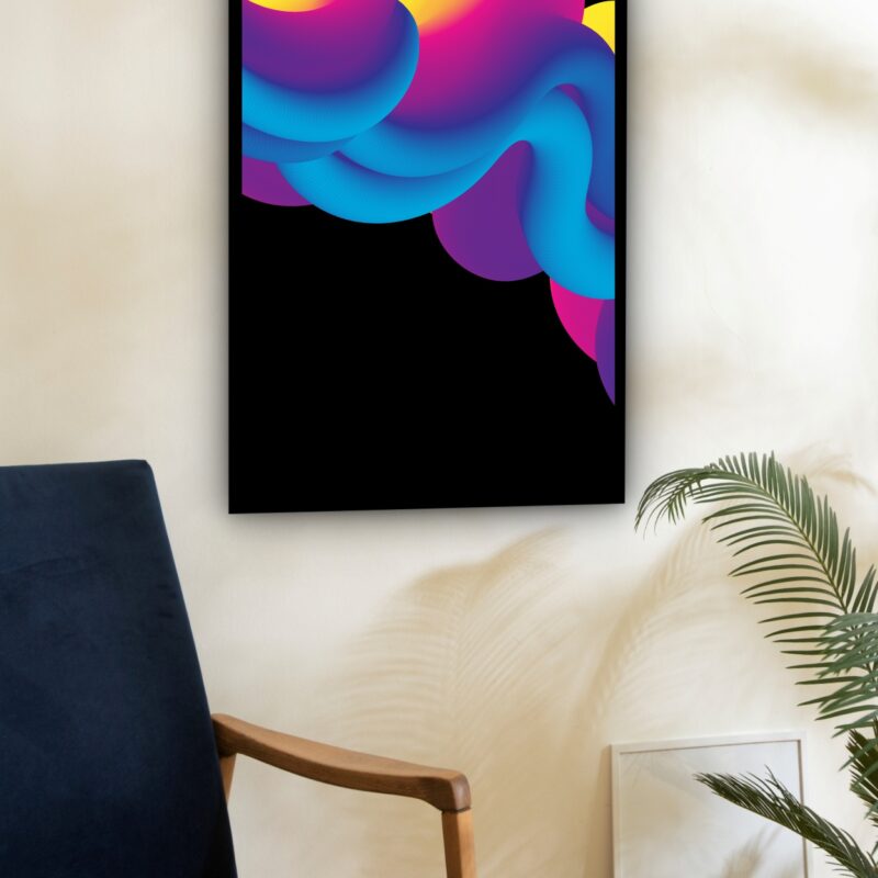 Quadro Decorativo Abstrato Ondulações Azul Preto - 70x50 cm