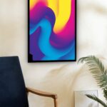 Quadro Decorativo Abstrato Ondulações Azul Rosa - 70x50 cm