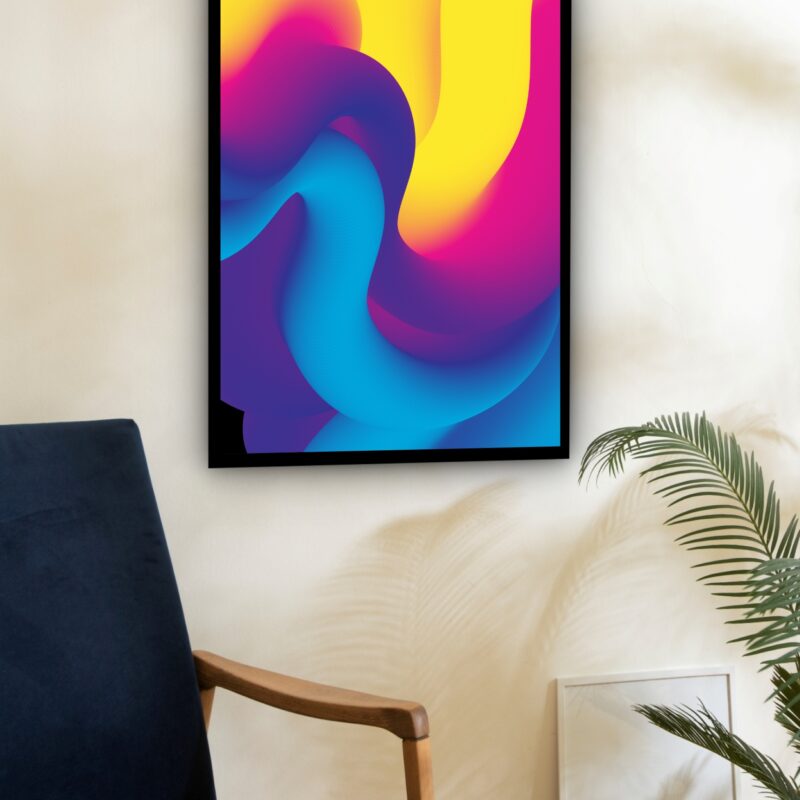 Quadro Decorativo Abstrato Ondulações Azul Rosa - 70x50 cm