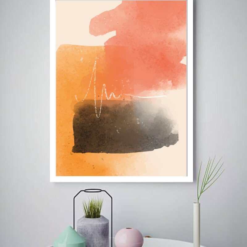 Quadro Decorativo Abstrato Preto Laranja - 70x50 cm